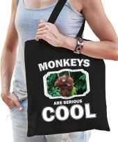 Dieren orangoetan tasje zwart volwassenen en kinderen monkeys are cool cadeau boodschappentasje