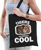 Dieren tijger tasje zwart volwassenen en kinderen tigers are cool cadeau boodschappentasje