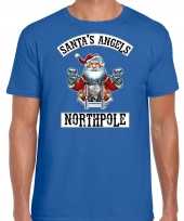 Fout kerstshirt outfit santas angels northpole blauw voor heren
