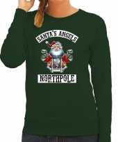 Foute kerstsweater outfit santas angels northpole groen voor dames