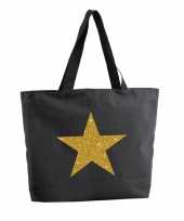 Gouden ster glitter shopper tas zwart 47 cm