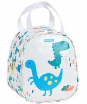 Kleine koeltas voor lunch wit met dinosaurus print 19 x 14 x 22 cm 5 liter