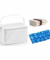 Kleine koeltas voor lunch wit met lunchbox met bestek en flexibel koelelement 3 5 liter