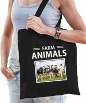 Koe tasje zwart volwassenen en kinderen farm animals kado boodschappen tas