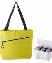 Koeltassen set draagtas schoudertas geel wit 20 en 4 liter