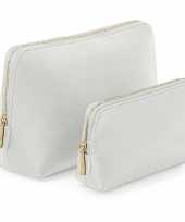 Luxe toilettas make up tas lichtgrijs met rits 25 cm