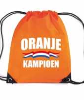Oranje kampioen voetbal rugzakje sporttas met rijgkoord oranje