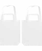 Pakket van 100x stuks witte canvas tasjes met dubbel hengsel 38 x 42 cm