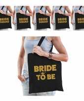Pakket vrijgezellenfeest dames tasjes goodiebag 1x bride to be zwart goud 5x bride squad zwart go