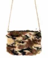 Pluche handtas bruin camouflage legerprint