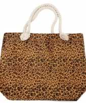 Shopper boodschappen tas luipaard panter print bruin 43 cm