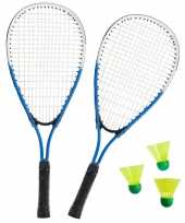 Sterke badminton set blauw wit met 3 shuttles en opbergtas