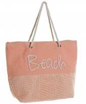 Strandtas beach roze 38 cm