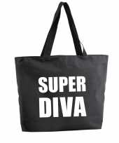 Super diva shopper tas zwart 47 cm