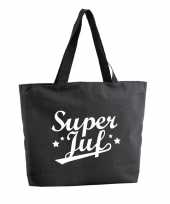 Super juf shopper cadeau tas zwart 47 cm