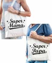 Super papa en super mama tasje cadeau tassen set voor papa en mama
