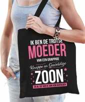 Trotse moeder zoon cadeau tas zwart voor dames