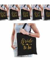 Vrijgezellenfeest dames tasjes goodiebag pakket 1x bride to be zwart goud 9x bride squad zwart go