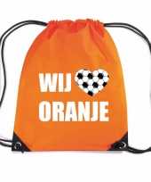 Wij houden van oranje voetbal rugzakje sporttas met rijgkoord oranje